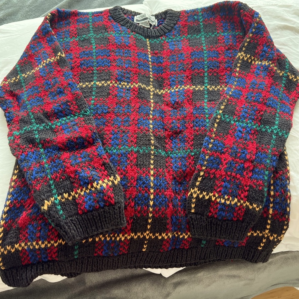 Michael Seroy Vintage Plaid Knit Cardigan - Medium